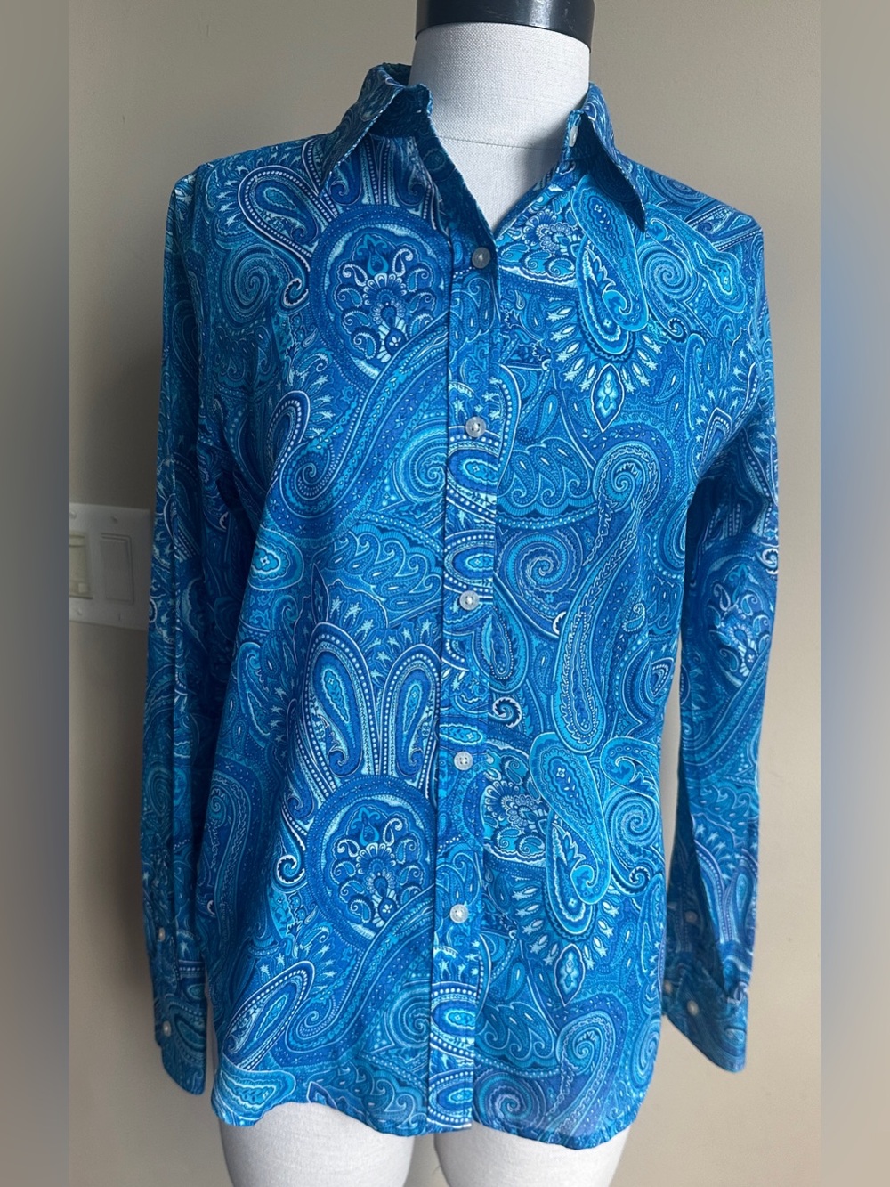 LAUREN Ralph Lauren Petite 100% Cotton Paisley Long Sleeve Shirt, Small